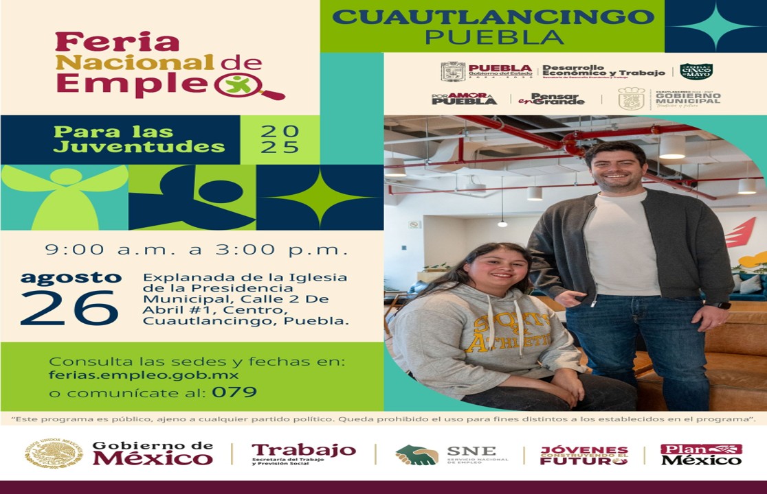 Habrá Feria Nacional de Empleo para las Juventudes en Cuautlancingo