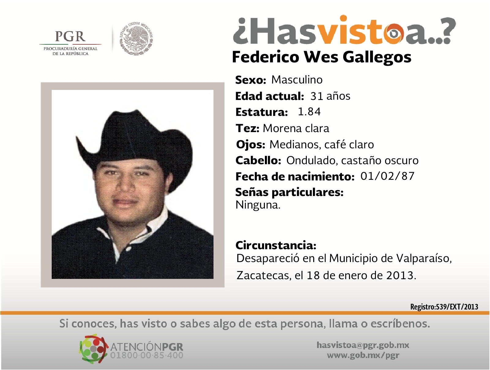 Ayúdanos a localizar a Federico Wes Gallegos