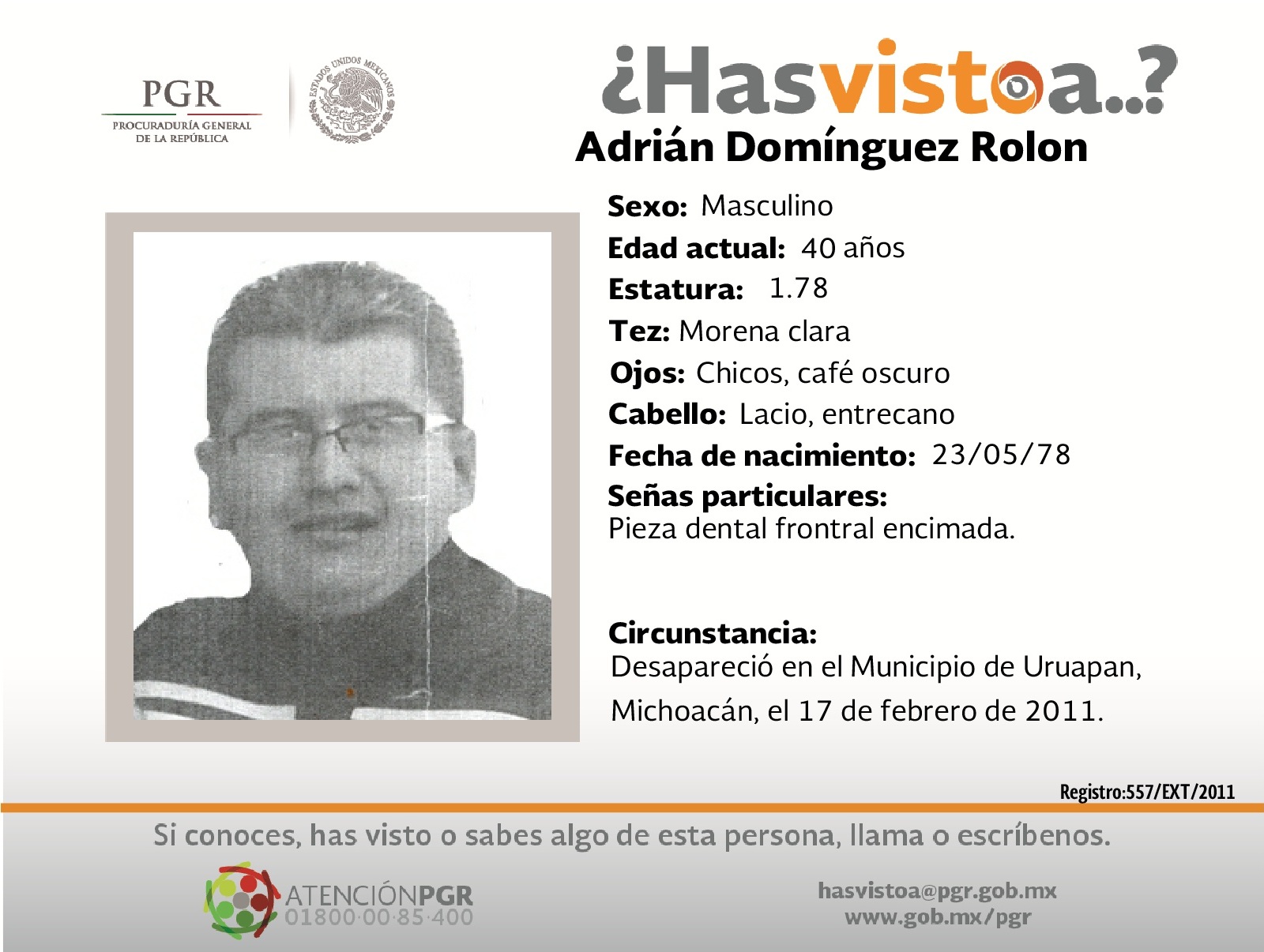 Ayúdanos a localizar a Adrián Domínguez