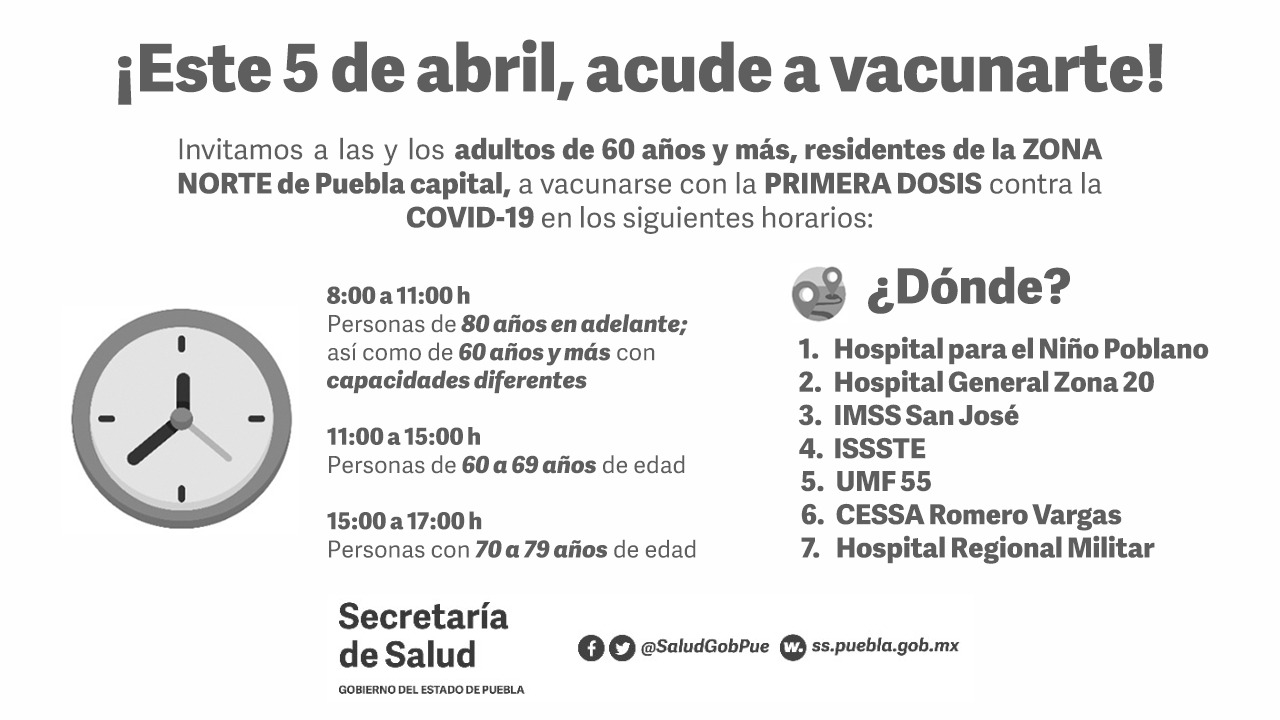 Hoy lunes, día adicional para vacunarse en Puebla