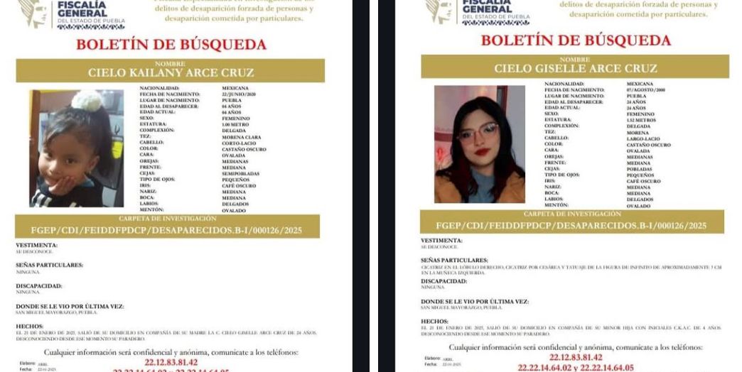 Piden apoyo para localizar a Cielo Giselle Arce y su hija de 4 años en Puebla