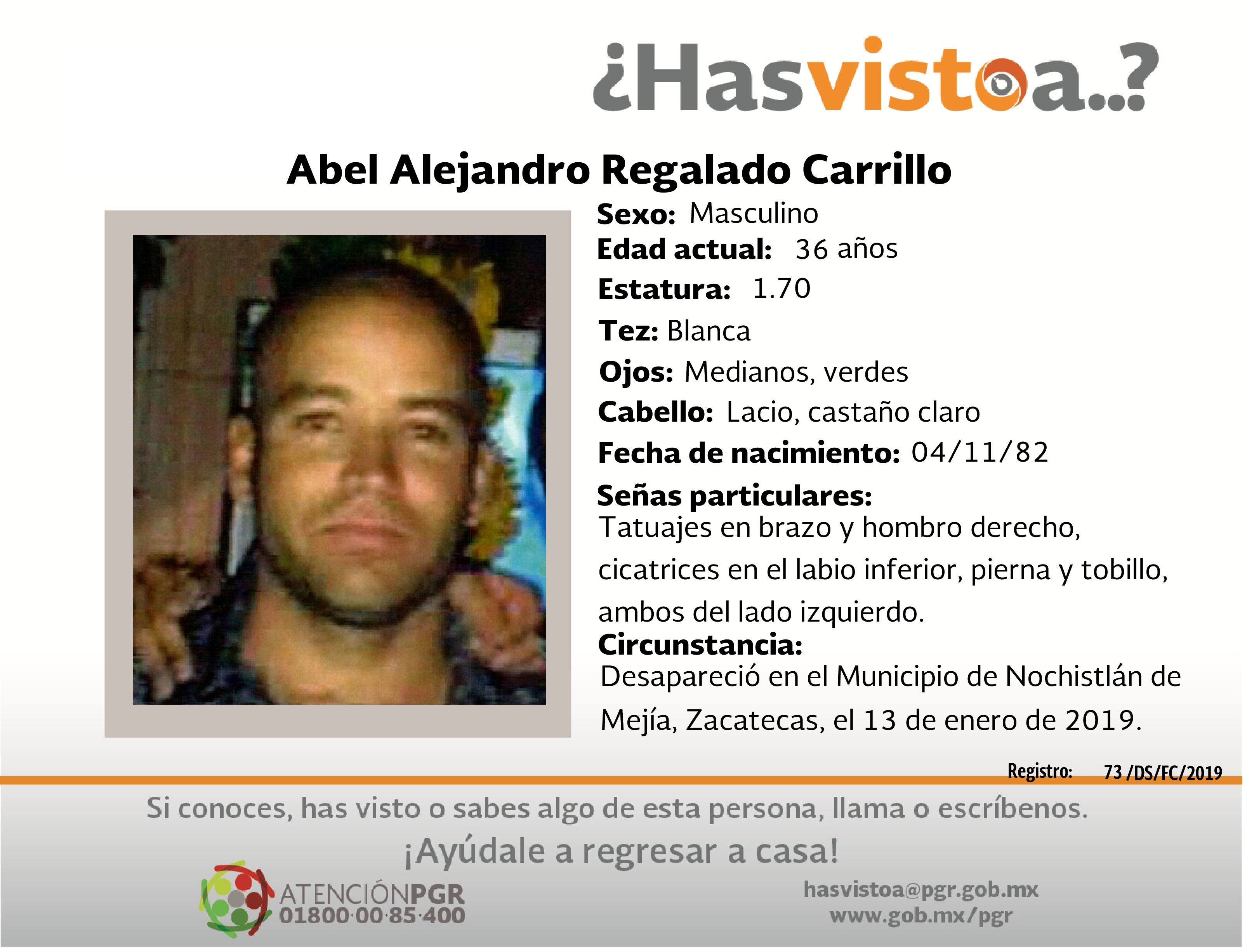 Ayúdanos a localizar a Abel Alejandro Regalado