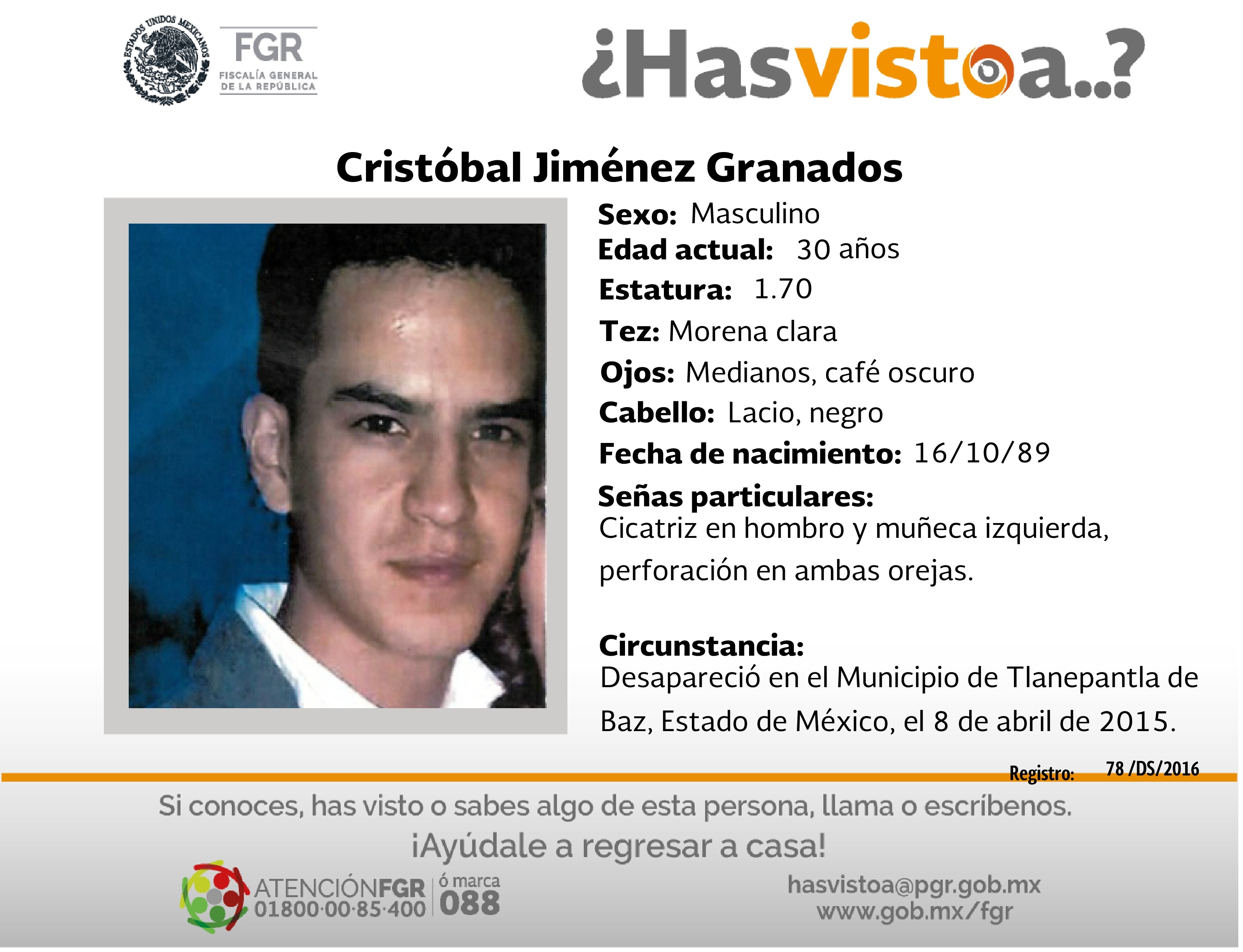Ayúdanos a localizar a Cristóbal Jiménez