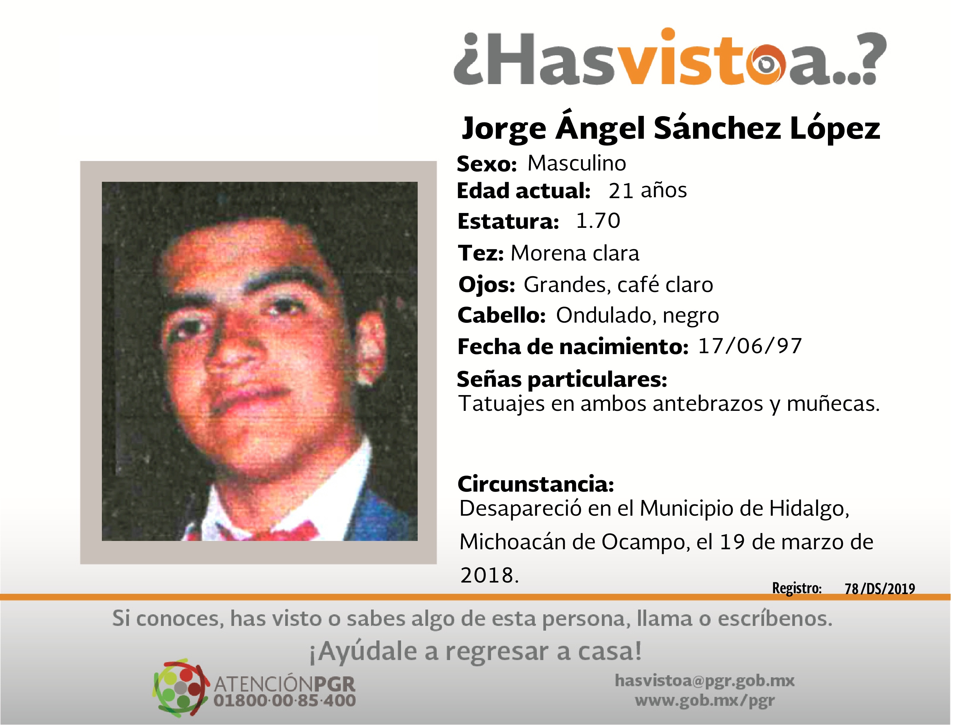 Ayúdanos a localizar a Jorge Ángel Sánchez