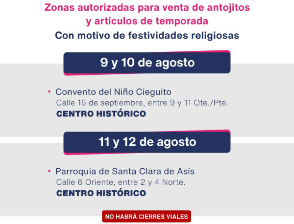 Por festividades del Niño Cieguito se instalarán ambulantes junto al templo