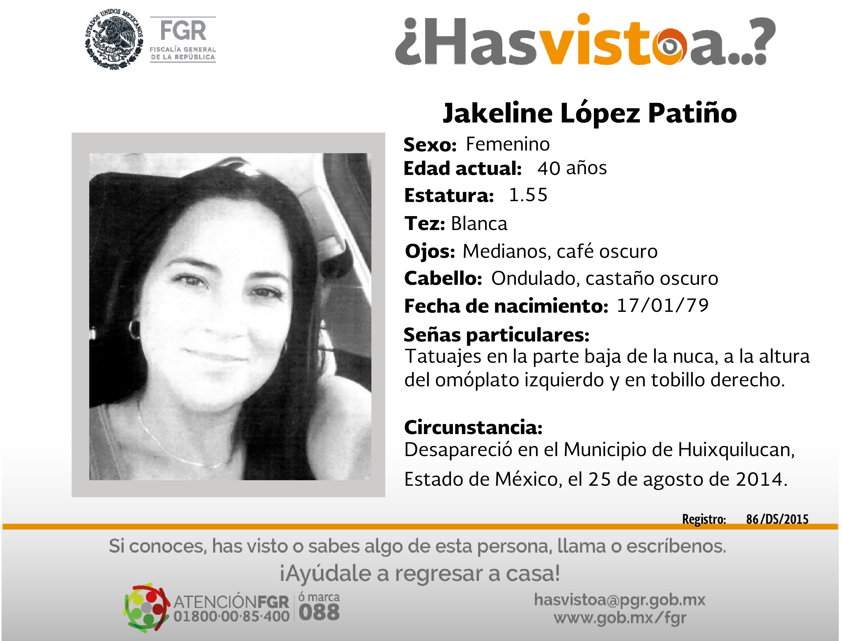 Ayúdanos a localizar a Jakeline López Patiño