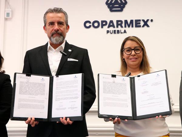 Puebla y Coparmex firman convenio para impulsar oferta laboral para mujeres