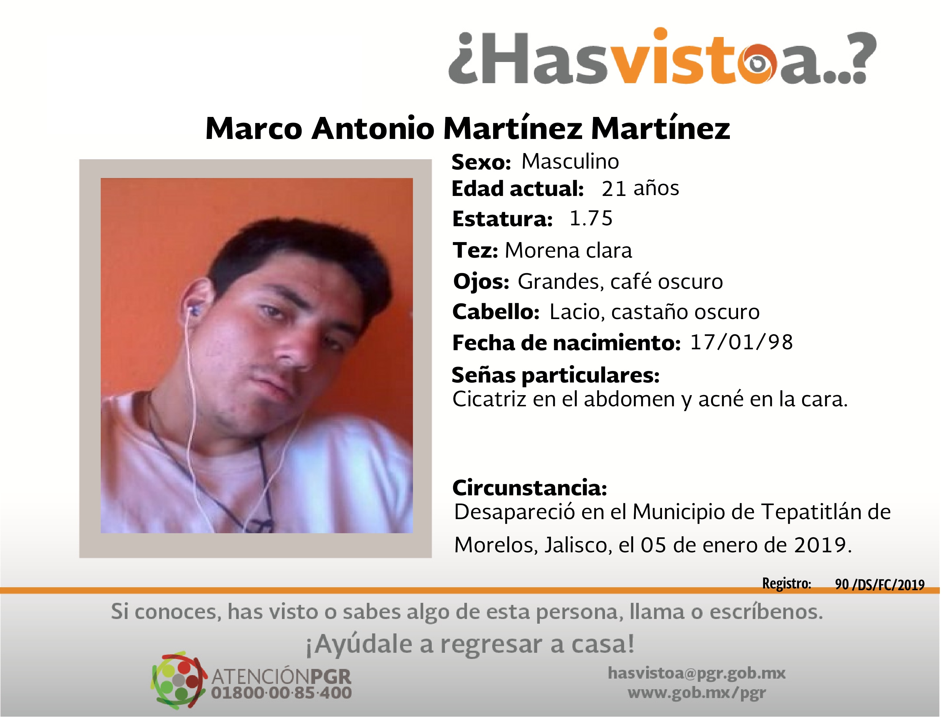 Ayúdanos a localizar a Marco Antonio Martínez