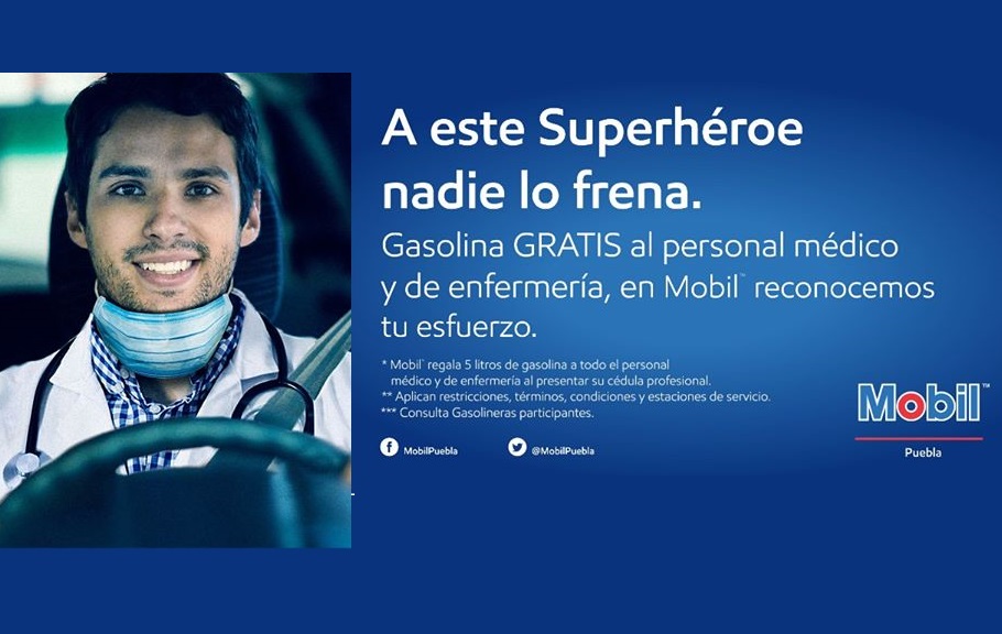 Gasolina gratis a personal médico y de enfermería en Mobil Puebla