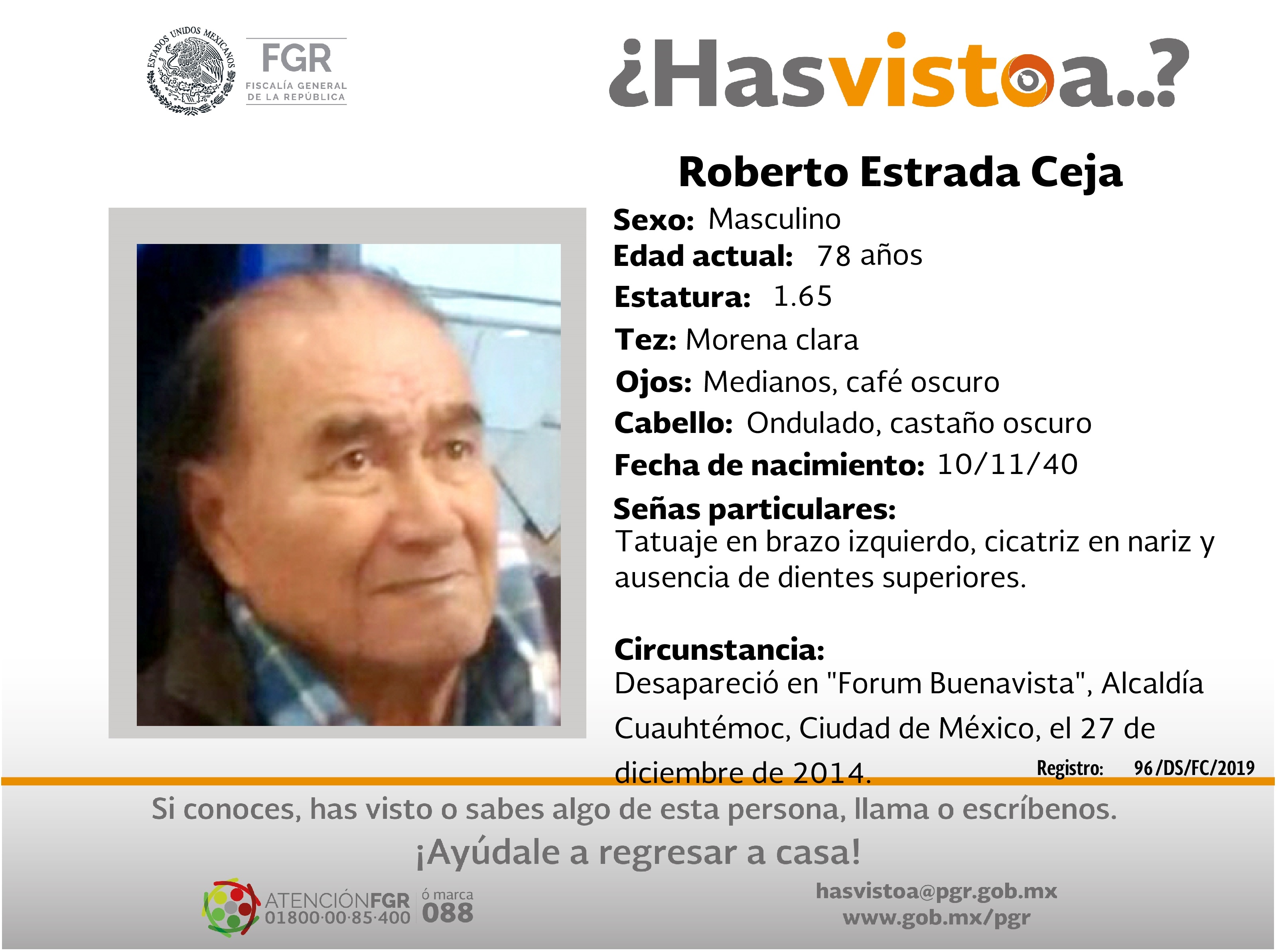 Ayúdanos a localizar a Roberto Estrada Ceja