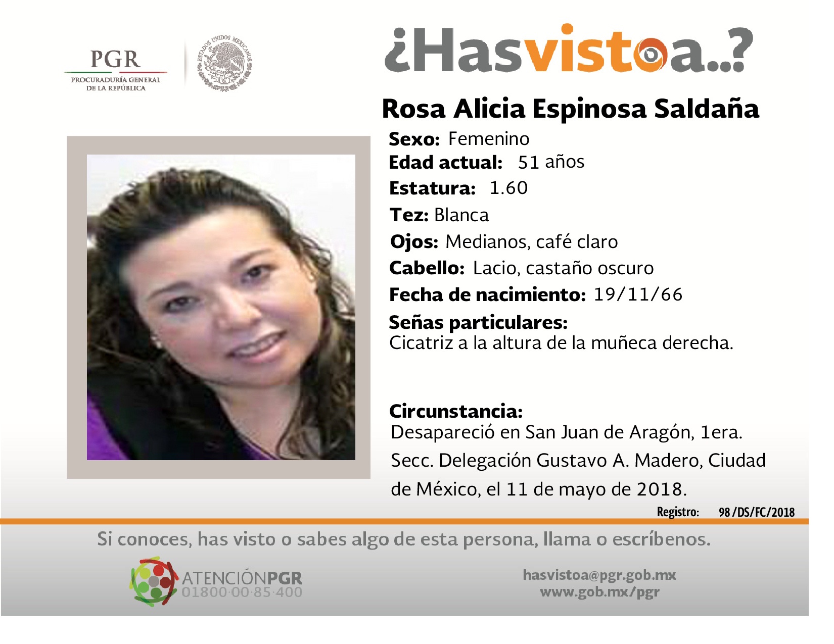 Ayúdanos a localizar a Rosa Alicia Espinosa