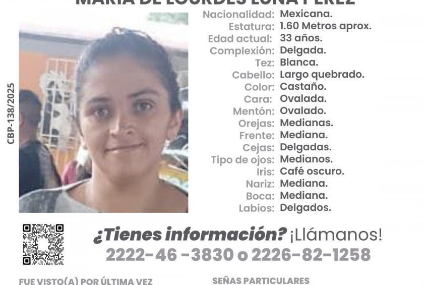 Buscan a María de Lourdes; desapareció en Zacatlán