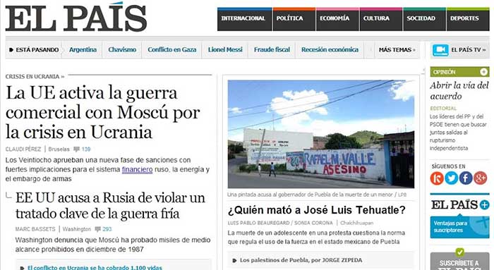 El diario El País lleva a su portada digital el caso de Chalchihuapan