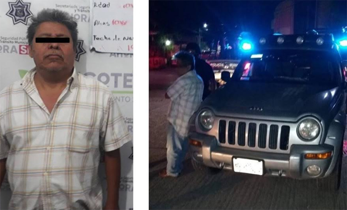 Detienen a abuelito conduciendo en estado de ebriedad su Jeep en Xicotepec