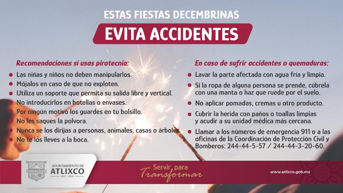 PC Atlixco emite recomendaciones para prevenir accidentes