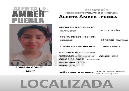 Fiscalía localizó ilesa a Adriana de 11 años de edad