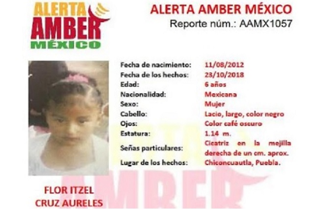 Alerta Amber: Buscan a Flor Itzel de 6 años, es de Chiconcuautla