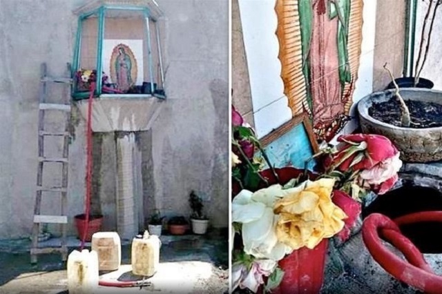 Disfrazan de altar una toma clandestina de combustible en Texmelucan