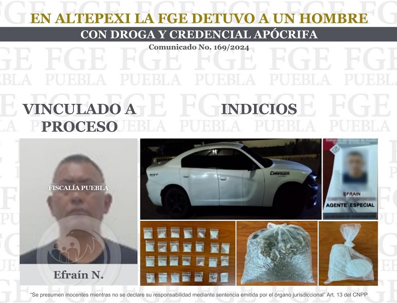 Cae Efraín en Altepexi con droga y falsa credencial de agente especial