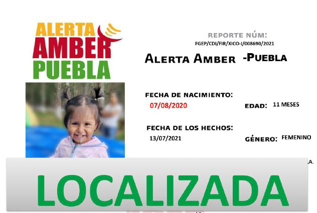 Fiscalía de Puebla desactiva Alerta Amber de Regina de 11 meses de edad