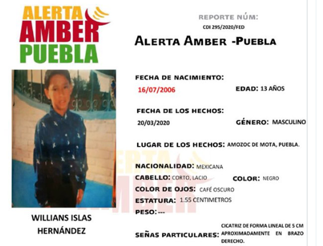 Willians Islas, de 13 años, desapareció en Amozoc; activan Alerta Amber
