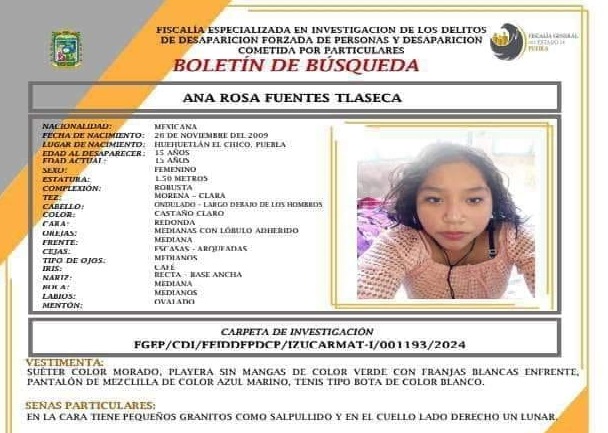 Joven mujer desaparece en Huehuetlán el Chico