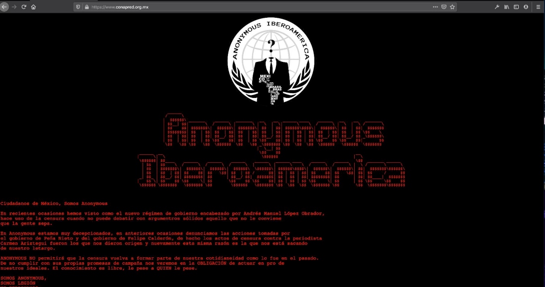 Hackeo a Conapred se lo atribuye Anonymous y acusa a AMLO de censura