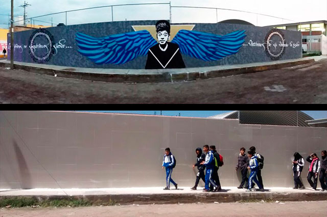 Borran de escuela el mural de joven asesinado en San Pedro