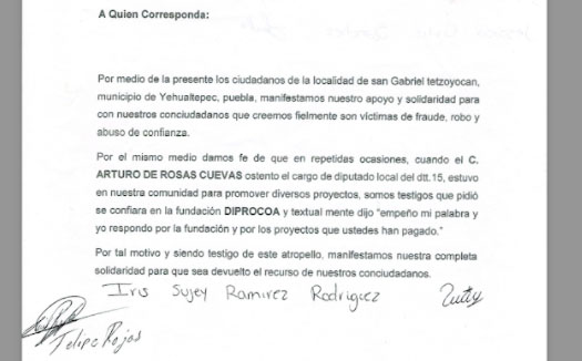 Pobladores de Yehualtepec denuncian al diputado Arturo de Rosas por fraude 