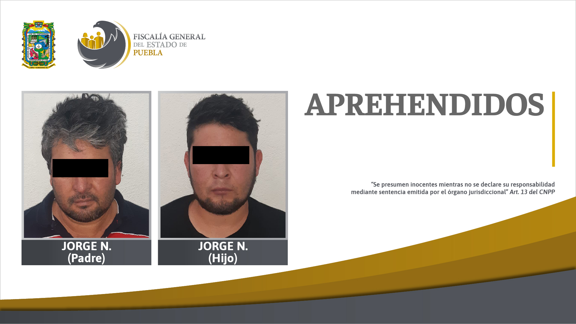 Detienen en Chignahuapan a padre e hijo homicidas de agentes de la Fiscalía