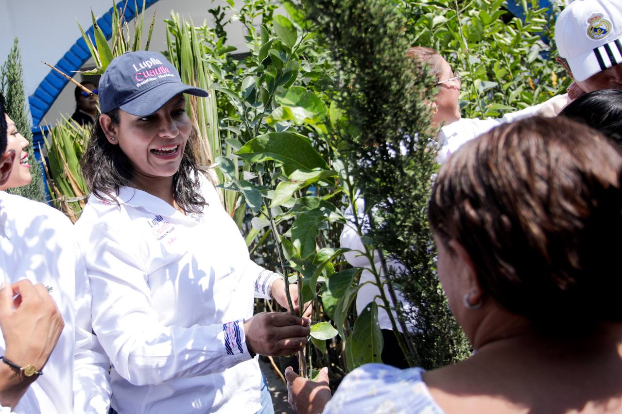 Entrega Lupita Cuautle árboles en San Antonio Cacalotepec