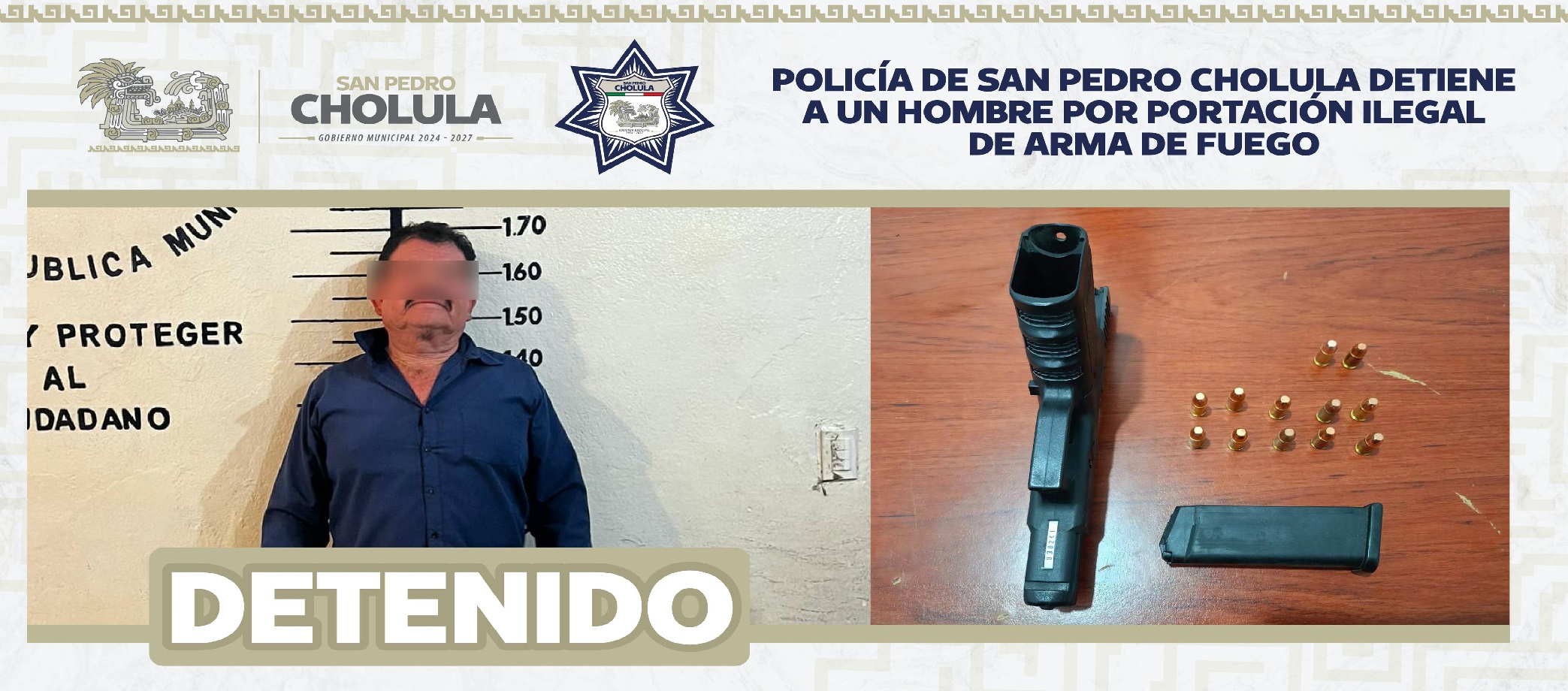 Lo detienen con arma de fuego en San Pedro Cholula