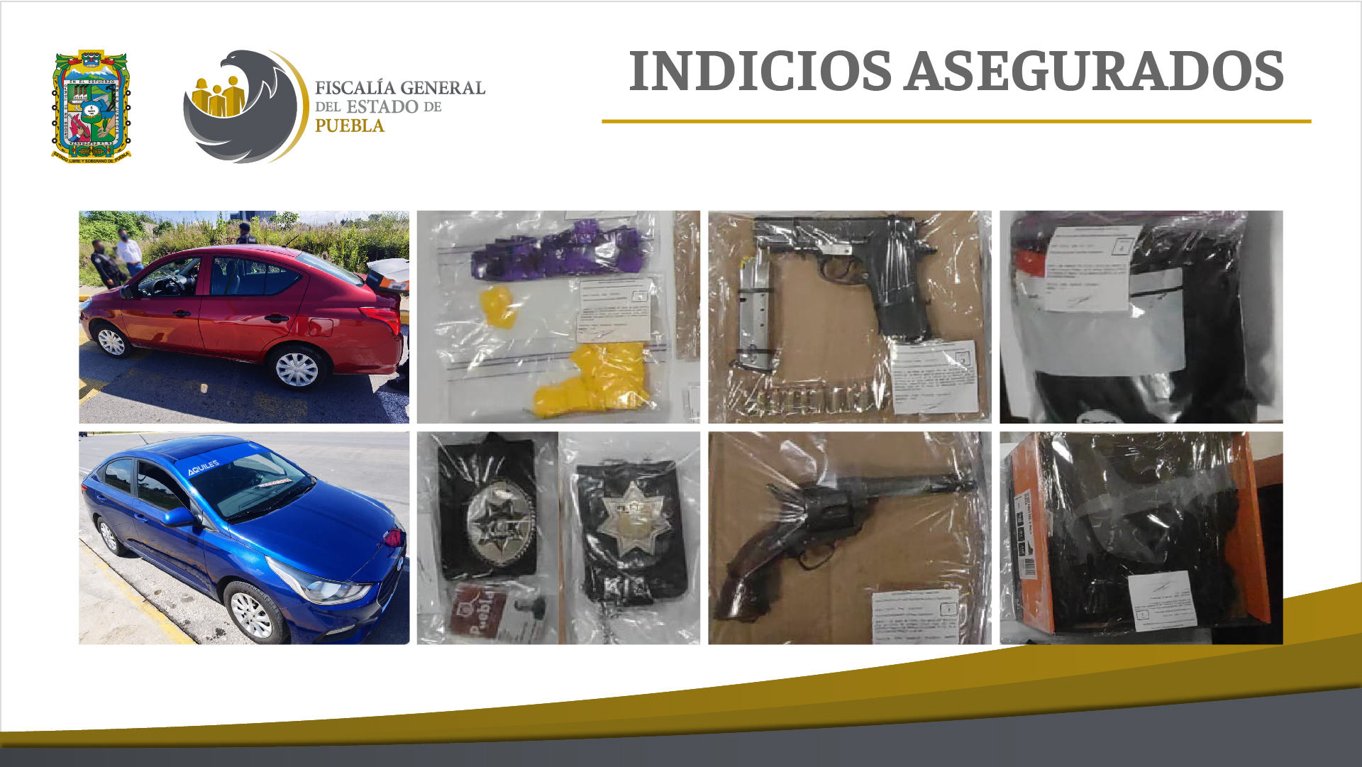 Caen sujetos con armas, droga y credenciales del Ayuntamiento de Puebla en el Periférico 