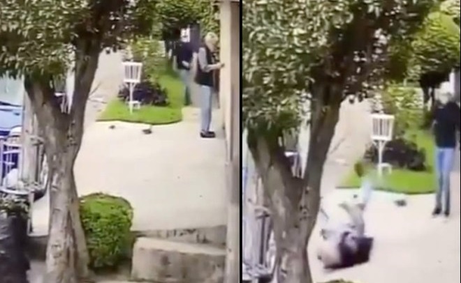 VIDEO Asaltan a abuelito en la puerta de su casa y le arrebatan su pensión