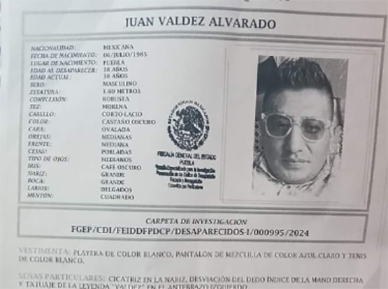 Juan de 28 años desapareció en calles de San Pedro Cholula