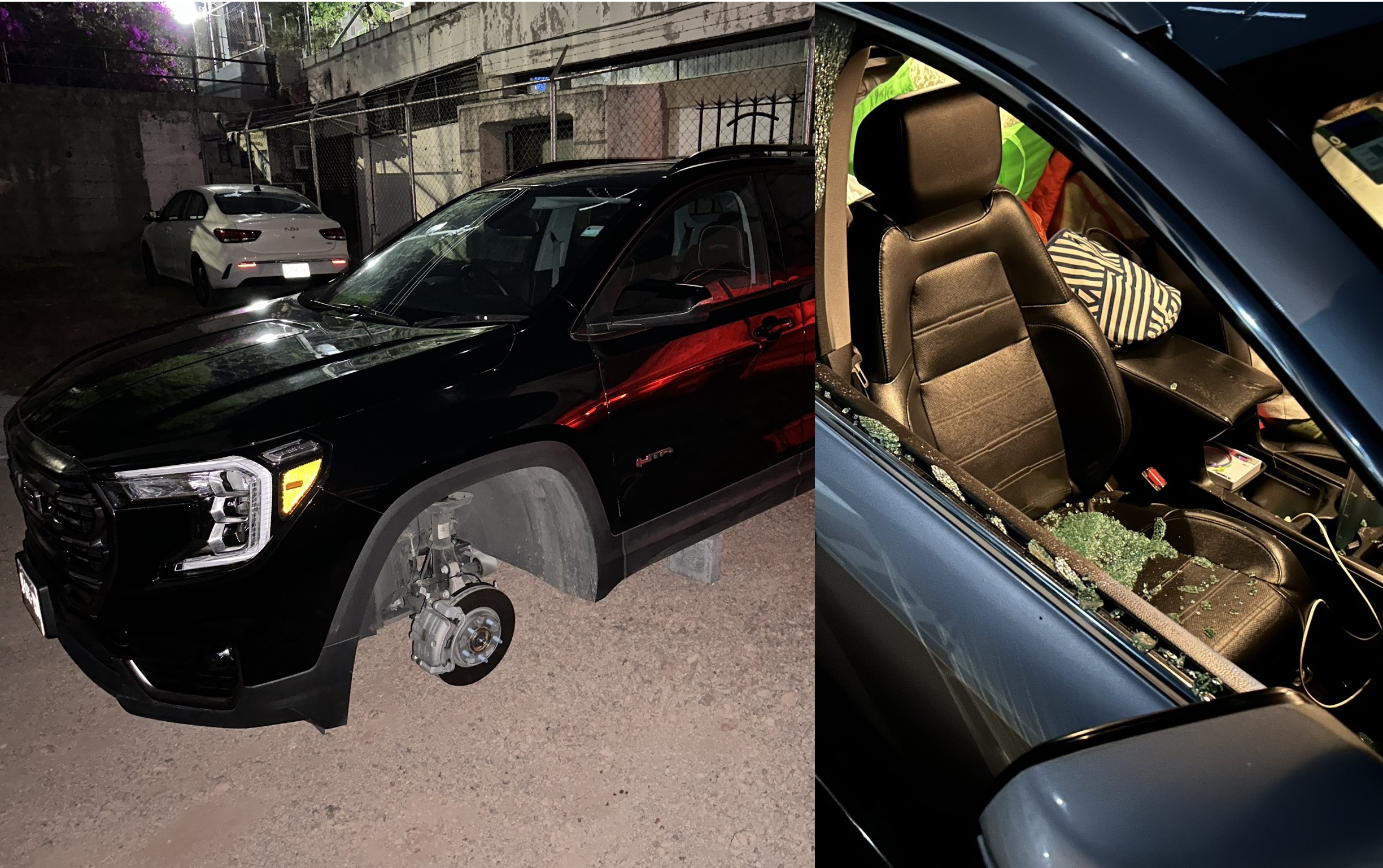 Sin llantas y sin cristales, así quedaron los autos de clientes del Kampai