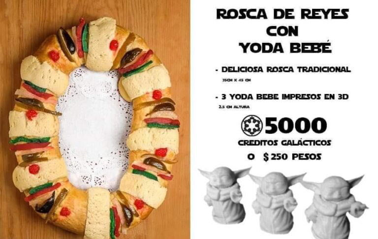 Venden rosca de Reyes con Baby Yoda en lugar de Niño Dios