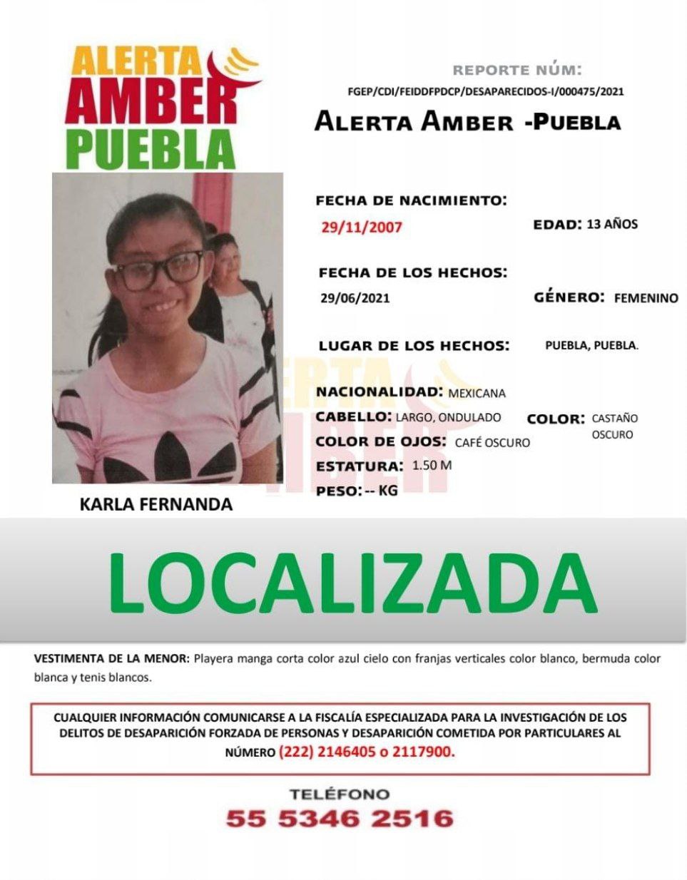 A través de Alerta Amber se localizó a Karla Fernanda de 13 años