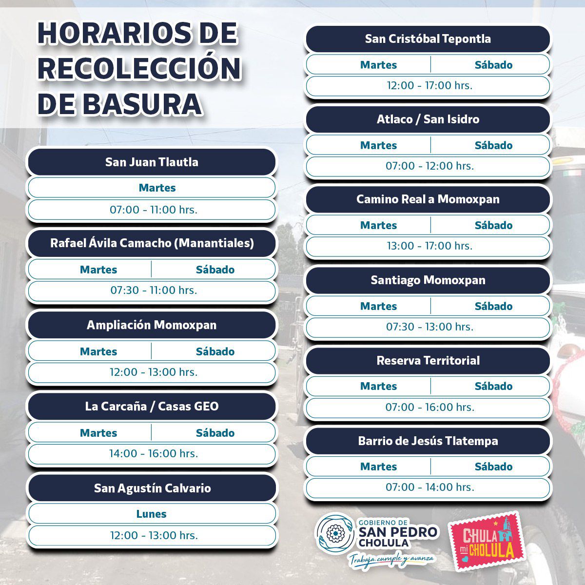 Conoce los nuevos horarios para sacar la basura en San Pedro Cholula