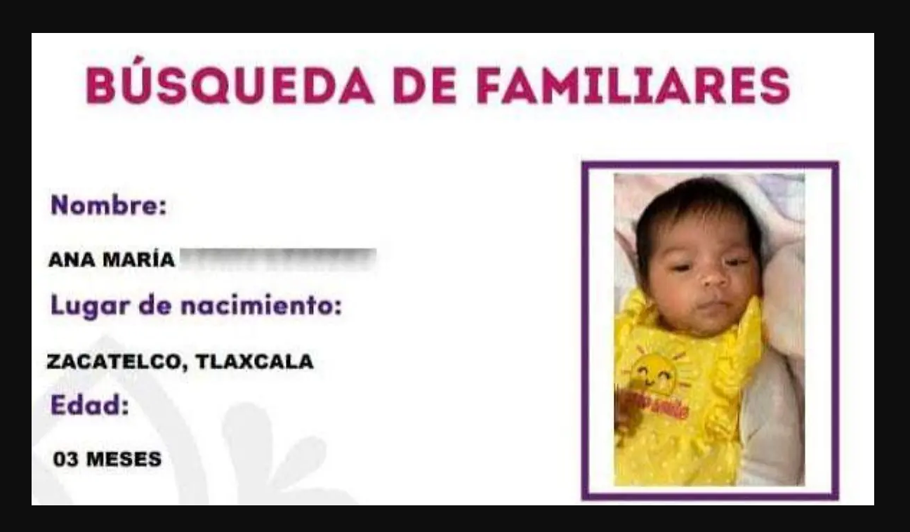 Buscan a familiares de una bebé de 3 meses que nació en Zacatelco 
