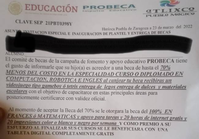 Advierten fraude en entrega de becas a estudiantes de Atlixco