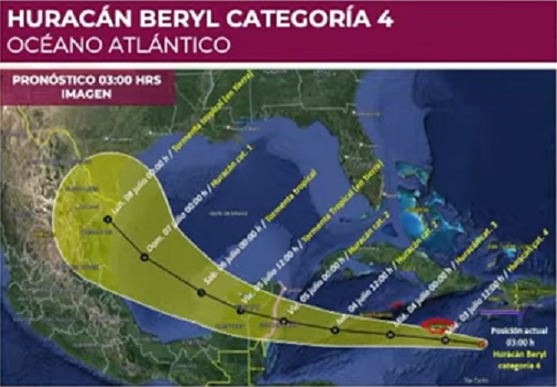 Beryl impactará en Quintana Roo el jueves y en Veracruz el domingo: PC