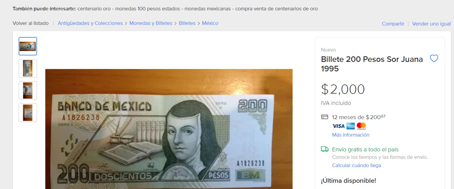 Podrías vender tu billete de 200 con Sor Juana en dos mil pesos