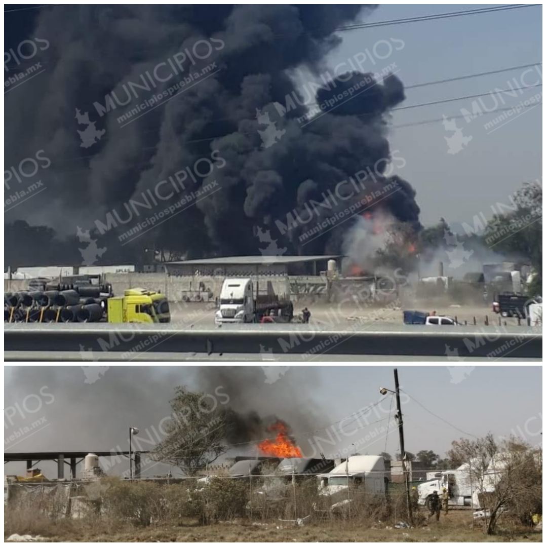 Video: Incendio en Xoxtla, se trataría de un depósito de combustible