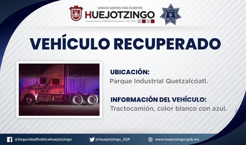 Localizan en inmediaciones del Parque Industrial Quetzalcóatl camión robado