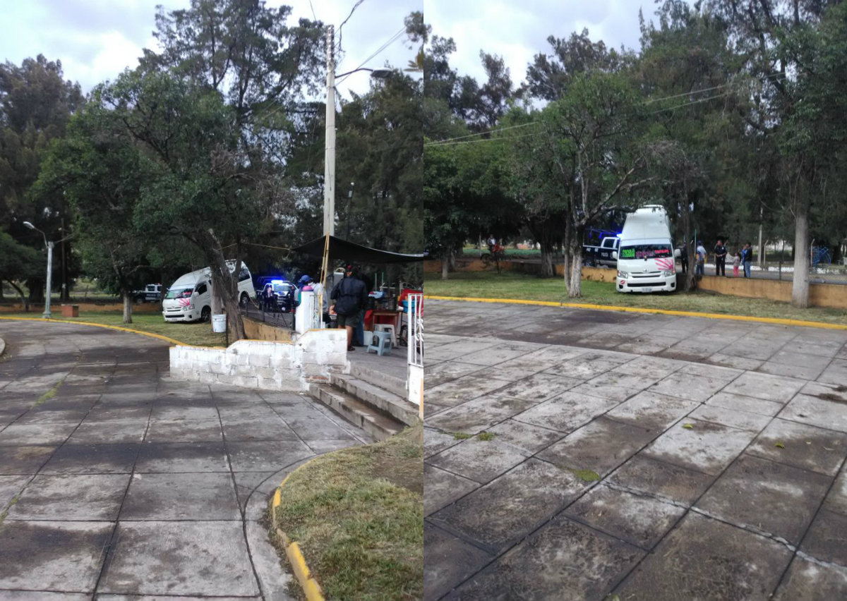 Unidad del transporte público se estrella en parque de Atlixco