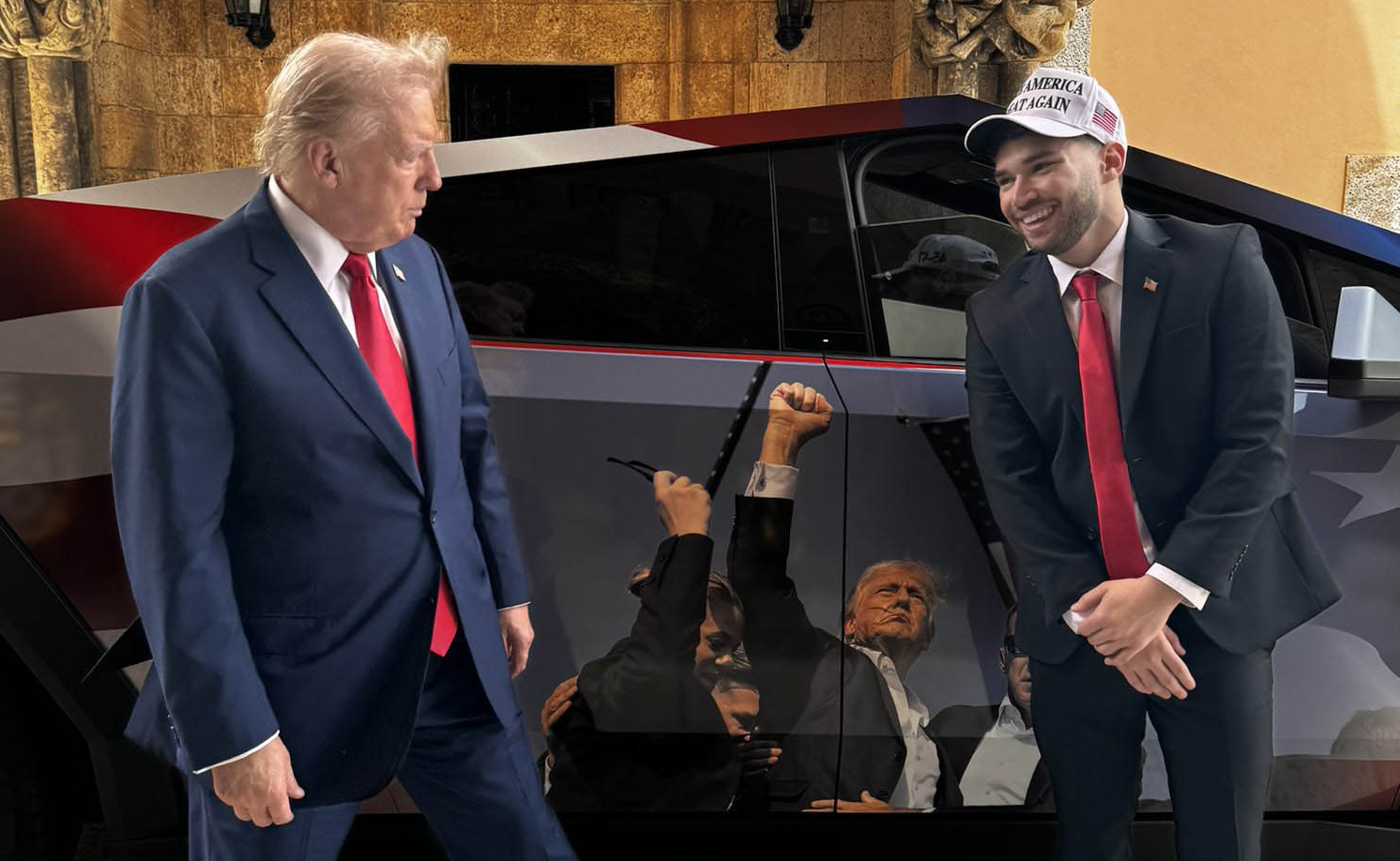 Trump recibe de regalo una Cybertruck con la foto de su atentado