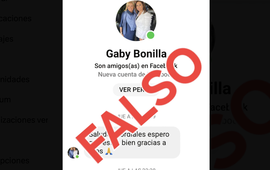 Alerta Gaby Bonilla sobre perfil falso en Facebook