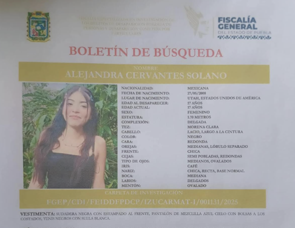 Buscan a menor estadounidense desaparecida en Tilapa