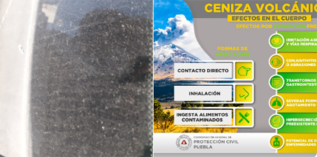 Ceniza del Popocatépetl cae en localidades de Atlixco